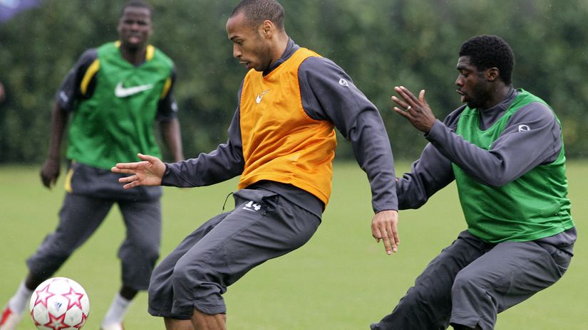 Toure’s hilarious two-foot tackle on Wenger, Henry and Bergkamp at his Arsenal trial