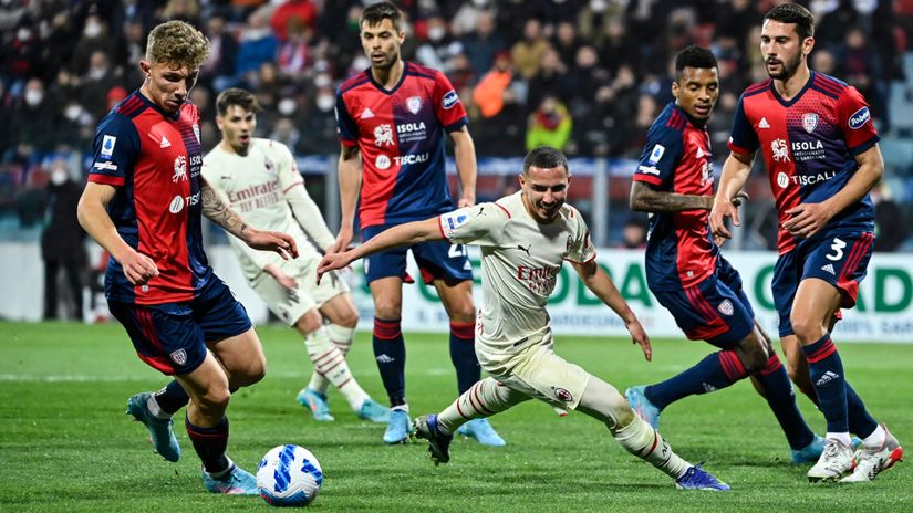 Giroud's golden touch and Bennacer's wondergoal give Milan the points on a rainy night in Cagliari